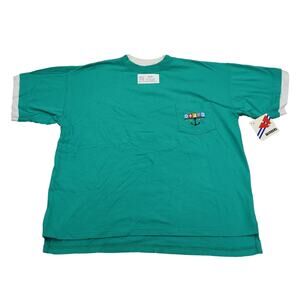 Winners Shirt Mens M Bluish Green Short Sleeve Crew Neck Side Slit Pullover Tee